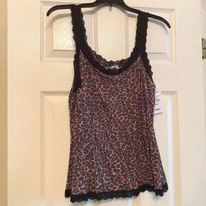 New Hanky Panky Sheer Leopard-Print Lace-Trim Cami